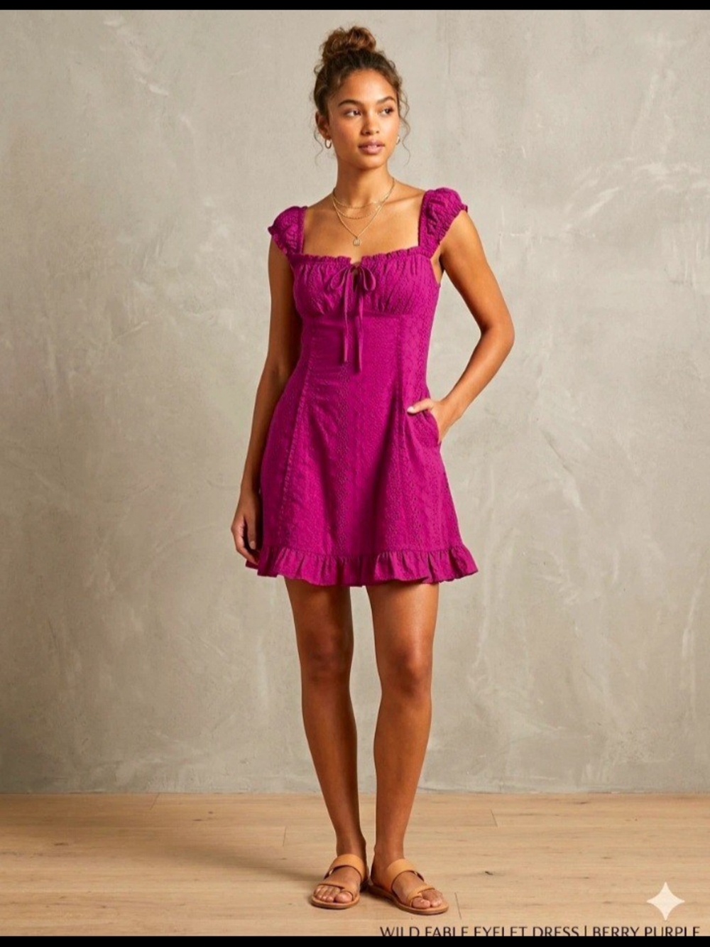 wild fable Berry Purple Ruffle Mini Dress with Tie Front